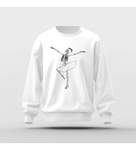 İskelet Balerin Baskılı Basic Sweatshirt (Beyaz)