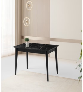 Ortadan Açılır Büyüyen Parlak Ahşap Yemek Masası Siyah Mermer Desenli 60x100cm SADECE MASA FİYATIDIR (Siyah-Mermer)