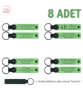 Babalar Gününde Verilecek Anlamlı Hediye 8'li Set, Üzerine İsim Yazılabilir Anahtarlık, Fıstık Yeşil (Fıstık Yeşili)