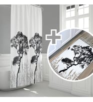 Ağaç Desen Banyo Perde+Paspas Seti-Kaymaz Taban Kapı Önü Paspas Seti-180x200 cm Banyo Perdesi Seti (Çok Renkli)