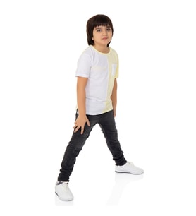 Toontoy Erkek Çocuk Cepli Arka Baskılı Tişört (Sarı)