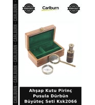 Özel Üretim Koleksiyon Dekoratif Denizcilik Ahşap Kutu Pirinç Pusula, Dürbün, Büyüteç, Seti Ksk2066