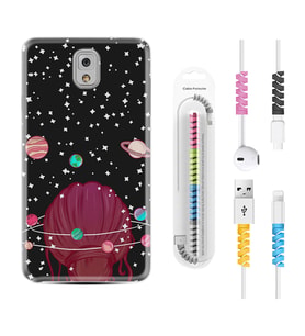 Samsung Note 3 4 5 8 9 20 Ultra 10 Lite Kılıf Kablo Koruma Spiral Silikon Space Woman 1311