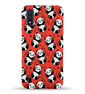 Samsung Galaxy M01 Uyumlu Lansman Kılıf Panda Tasarımlı İçi Kadife Kapak-Kırmızı (Şeffaf)