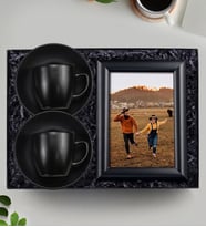 2'li Siyah Mat Fincan & Ahşap Siyah Çerçeve Hediye Seti