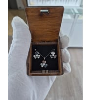 925 AYAR papatya silver siyah rodaj 3 yaprak yonca takım.yonca.tektaş yonca takım.rose.gold.rodaj