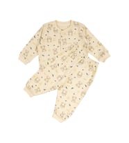 Unisex Sarı Ayıcık Tavşan Baskılı Çıtçıtlı Pijama Takımı