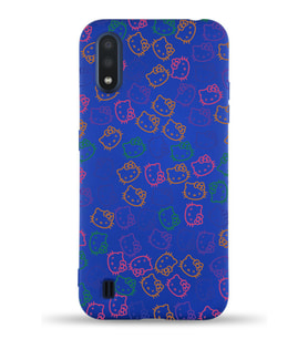 Samsung Galaxy A01 Uyumlu Lansman Kılıf Hello Kitty Tasarımlı İçi Kadife Kapak-Lacivert (Şeffaf)