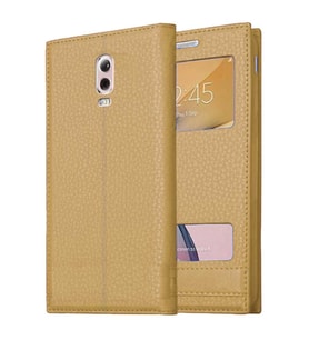 Samsung Galaxy C8 Uyumlu Pencereli Kapaklı Magnum Kılıf (Gold)