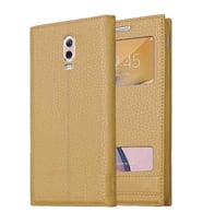 Samsung Galaxy C8 Uyumlu Pencereli Kapaklı Magnum Kılıf (Gold)