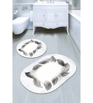 Beyaz Yaprak Temalı Oval Banyo Klozet Paspas Seti BS092