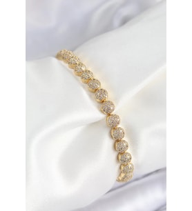 Pirinç Zirkon Taşlı Yarım Topcuk Model Gold Renk VIP Seri Kadın Bileklik - TJ-BB7508
