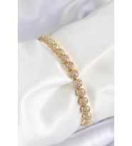 Pirinç Zirkon Taşlı Yarım Topcuk Model Gold Renk VIP Seri Kadın Bileklik - TJ-BB7508