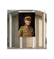 Atatürk Asker Ünüformasıyla Poster Bayrak Premium Raşel Kumaş ATA52 2x3m