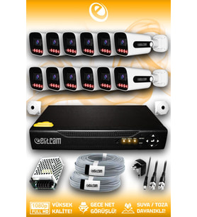 Elitcam 12 Kameralı Zebra 12 Dış Kamera Set HDD'siz 5 MP Full HD Gece Görüşlü Güvenlik Kamerası Sistemi