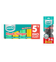 SMARTER KLASİK BULAŞIK SÜNGERİ 5 Li+OVMA TELİ 3 LÜ