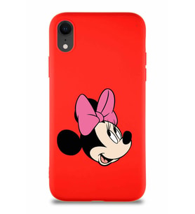 Apple iPhone XR Soft Premier Kapak Minnie Mouse-A Tasarımlı Silikon Kılıf - Kırmızı (Şeffaf)