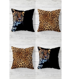 Leopar Desenli Leoparlı Gizli Fermuarlı Kırlent Kılıfı Koltuk Yastık Kılıfı Takım(4adet) (Kahverengi-Siyah)