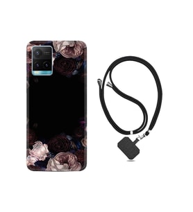 Vivo Y33s Kılıf Ipli Boyun Askılı Desenli Silikon Dark Flowers 1906