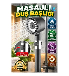 Filtreli Masaj Fonksiyonlu Duş Başlığı – Aç Kapa Tuşlu Pratik Banyo Başlığı