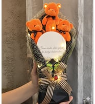 Büyük Boy Led Işıklı Aynalı Ayıcık Buketi - Aynalı Peluş Ayıcık Buketi (Model 3)