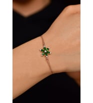 Zümrüt Taşlı Rose Lotus Çiçeği Gümüş Bileklik