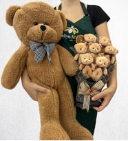 Büyük Boy Kahverengi Peluş Ayıcık ve 7'li Peluş Ayıcık Buketi (Model 2)