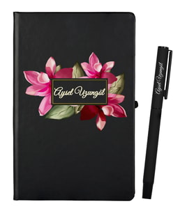 Kişiye Özel Hazırlanmış Hediye Siyah Defter ve Siyah Roller Kalem Set