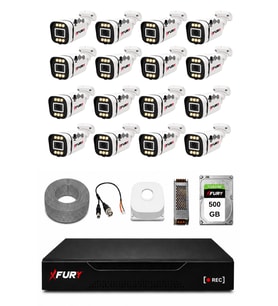 FURY 16 Kameralı 1080P Sesli 6 Warm LED Renkli Gece Görüşlü Güvenlik Kamera Sistemi 500GB 1606