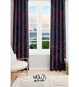 Wave Fuchsia Desenli Süet Oturma Odası Salon Fon Perde Ekstrafor Büzgü 2 Kanat PRD-1097