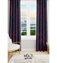 Wave Fuchsia Desenli Süet Oturma Odası Salon Fon Perde Ekstrafor Büzgü 2 Kanat PRD-1097