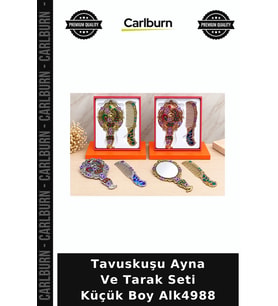 Özel Üretim Makyaj Aynası Hediyelik Aksesuar Tavuskuşu Ayna Ve Tarak Seti Küçük Boy Alk4988