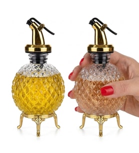 Mini Boy 2’li İnci Kristal Model Gold Renk Metal Ayaklı Cam Yağlık - Sirkelik Takımı - 120 ml.
