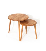 Fawdecor Yuvarlak Masif Doğal Tekli, 2'li, 3'lü Zigon Sehpa Set, Modern Masif Yan Sehpa (Açık Meşe)