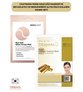 Dermal 3 Katmanlı Rose Göz Maskesi ve Beyazlatıcı Nemlendirici Altın Özlü Kolajen Maske Seti