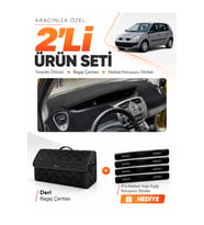 RENAULT SCENIC 2 (2003-2009) Uyumlu Torpido Örtüsü + Deri Bagaj Çantası + Sticker Seti - Siyah