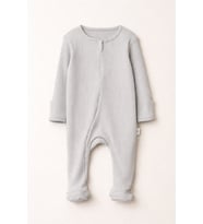 Unisex Bebek Gizli Fermuarlı Tam Ayaklı Pamuklu Bebek Tulum - Mavi