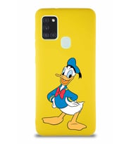 Samsung Galaxy A21S Soft Premier Kapak Donald Duck-C Tasarımlı Silikon Kılıf - Sarı (Şeffaf)