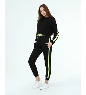 22033931 İkiİplik Yanı Şeritli Sweat+Cepli Pant. İkili Taıkm SIYAH (Siyah)