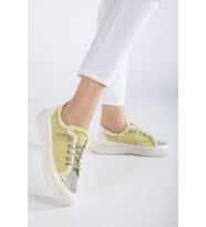 Neva Taşlı Düz Taban Kadın Sarı Kot Sneakers (Karışık)