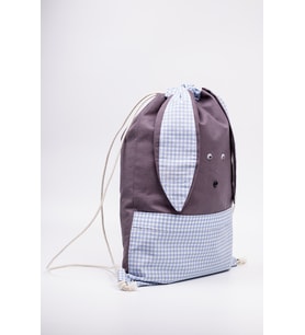 Çocuk Bez Çantası Mavi Kareli Tavşan Model 33x45 cm (Gri - Mavi)