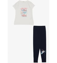 Breeze Kız Çocuk Taytlı Takım Renkli Ayakkabı Baskılı 5-10 Yaş, Ekru
