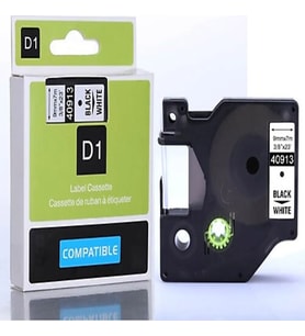 PUUN®Dymo D1 40913 S0720680 9 mm x 7 mt Muadil Beyaz Etikete Siyah Yazı Şerit Etiket Kaseti (Çok Renkli)