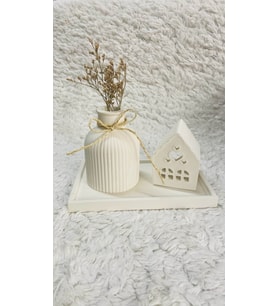 3 lü Kare Tabaklı İskandinav Model Vazo ve Tealight Ev Dekorasyon Set