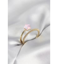 Gold Renk Zirkon Taşlı Pembe Halley Model Kadın Yüzük