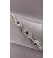 Telkari Safir Taşlı Parmak İzi Oval Gümüş Kadın Bileklik