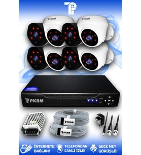 PICAM 8 Kameralı Uzay 4 İç Kamera Set HDD'siz Full HD Gece Görüşlü Güvenlik Kamerası Sistemi