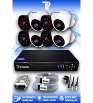 PICAM 8 Kameralı Uzay 4 İç Kamera Set HDD'siz Full HD Gece Görüşlü Güvenlik Kamerası Sistemi