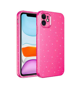 Xiaomi Redmi Note 9S Kılıf Kamera Korumalı Simli Lüks Işıltılı Silikon (Koyu Pembe)