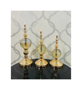 Dekoratif Kesme Cam Küre Gold Üçlü Obje